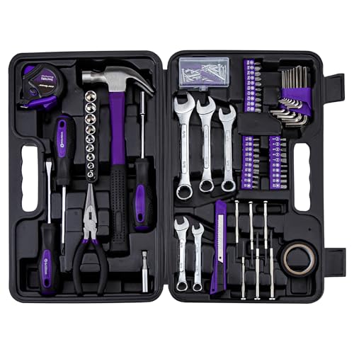 CARTMAN 148-Piece Automotive And Household Tool Set, Purple Repair Kit Case - color: Purple