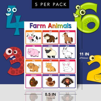 FoldCard Farm Animals Chart Educational Poster 8.5x11 5pk - color: Farm Animals