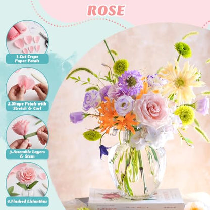 Premium Crepe Paper for Flower Making Kit, 12 Rolls Italian Crepe Paper - color: 12 Multicolor