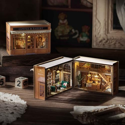 Mini 3D Wooden Doll House Craft Model with LED,DIY Miniature and Furniture Dollhouse Kit,Creative Room Idea for Valentine's Day Birthday Gift (Bagel Time) - color: Bagel Time
