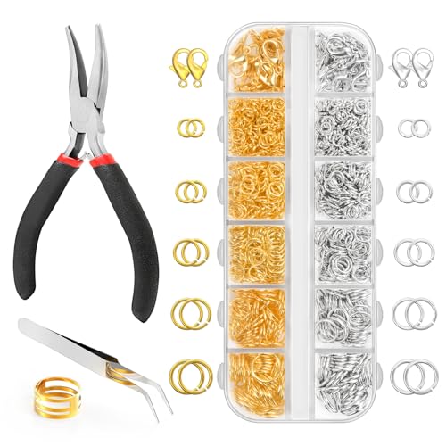 1200Pcs Jump Rings for Jewelry Making Supplies, Jewelry Pliers Set - color: 1200Pcs Silver and Gold