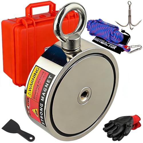 MUTUACTOR Super Strong Fishing Magnet Kit,Φ4.21” Double Sided Heavy Duty Neodymium Magnet,2800lbs Permanent Rare Earth Magnets Fishing with 65FT Rope Gloves for Hunting Retrieval Underwater Searching - style: 2800lb Magnet(Double Sided) with Box--Φ 4.21"