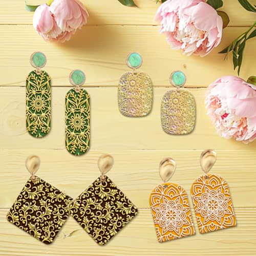 4PCS Polymer Clay Texture Sheets Set for Using with Clay Cutters Boho Clay Mat Effect as Texture Roller DIY Craft Tools Earing Jewelry Making - style: Mandala Theme-4pcs