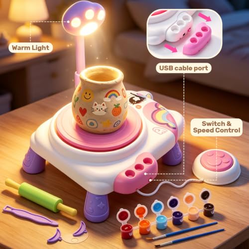 Pottery Wheel for Kids, Air Dry Clay Craft Kit with USB Power, Ages 6+ - color: Purple U
