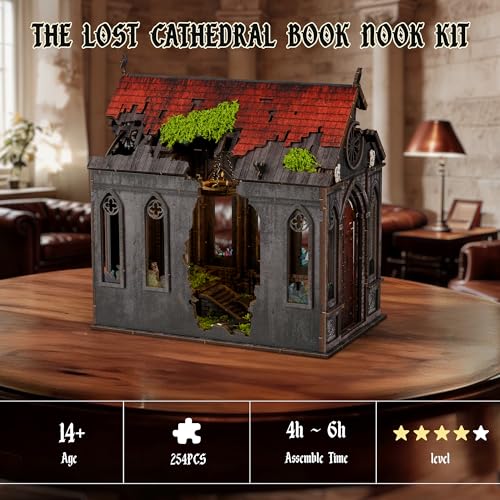 VORATHIS Book Nook Kit, 3D Wooden Puzzle for Adults(Lost Cathedral) - color: Lost Cathedral