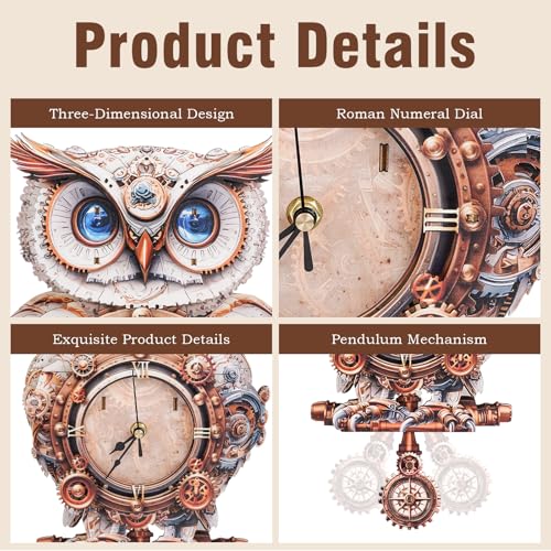 KAAYEE 3D Puzzles for Adults Mechanical Owl Clock DIY Wooden Puzzle Craft - color: Owl