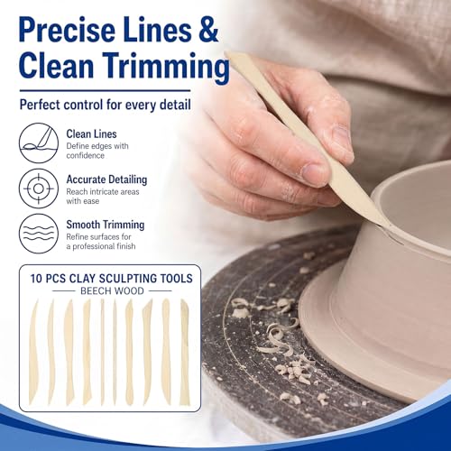 Ferrochef 10 Set 100 Pcs Clay Tools, Beech Sculpting Tools, Classic Style - color: Classic Style, size: Beech