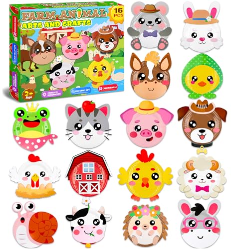 16 Pack Arts and Crafts for Kids Toddler DIY Animal Paper Plate Art Gifts - style: farm