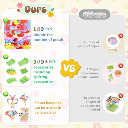 GirlsHome 300+PCS Fabric Flower Bouquets Toys, DIY Flower Craft Kits - color: Green Brown