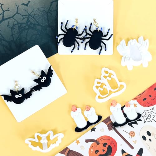 Xaekicr Halloween Polymer Clay Cutters Set – 8Pcs Halloween Clay Earring Cutters with Ghost, Witch Hat, Bat, Spider – Polymer Clay Molds & Clay Tools for DIY Jewelry - color: 2B color