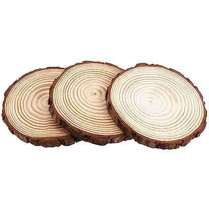 JAPCHET 30 Pack 5-5.5 Inch Natural Wood Slices, 0.4 in Thick Wooden Circle with Bark, Unfinished Wood Log Discs for Christmas and Wedding Decorations