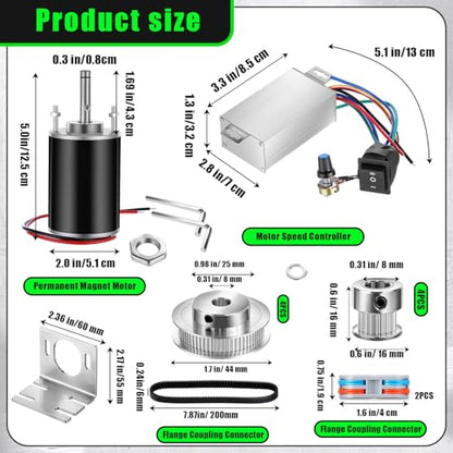 12V-24V DC Geared Motor Kit (3500-7000 RPM High Speed), Permanent Magnet Motor with Speed Controller, GT2 Synchronous Pulleys and Timing Belt Set for DIY Projects(Without Screw Thread) - style: Without Screw Thread