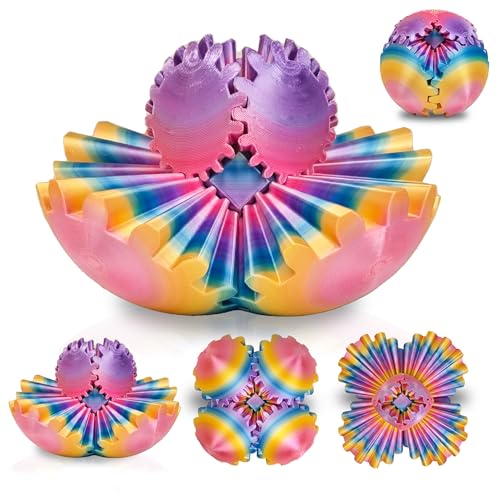 Gear Sphere Fidget Toy Gear Ball 3D Printed Rotating Ball or Cube Fidget Toy, Stress Gearsphere Desk Toy for Anxiety Relief ADHD - color: 1 Pcs Rainbow Color