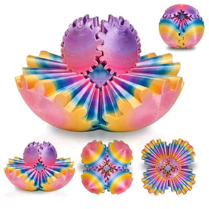 Gear Sphere Fidget Toy Gear Ball 3D Printed Rotating Ball or Cube Fidget Toy, Stress Gearsphere Desk Toy for Anxiety Relief ADHD - color: 1 Pcs Rainbow Color