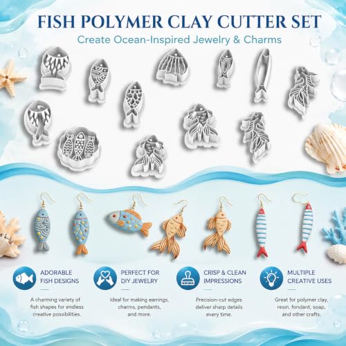 11 Pcs Ocean & Fish Polymer Clay Cutters Set - color: fish