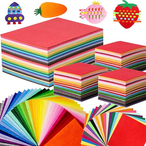 Yuanwovv 142PCS Felt Fabric Sheets, Craft Kit - 4"x 4"（120pcs）+ 8"x 12" （22pcs） Assorted Colors - 1mm Thick Square Nonwoven Felt Fabric for DIY Craftwork Sewing Patchwork.