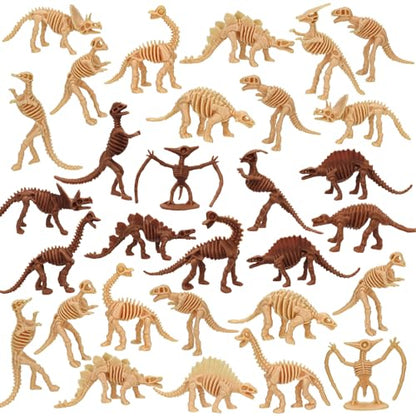 30 PCS Dinosaur Fossil Skeletons, Assorted Dinosaur Skeleton Toys Figures for Science Play Dino Sand Dig Party Favor Decorations - style: Light and brown