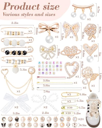 Junk Socks Charms Kit,Shoe Charms for Sneakers,Brooches and Pins for Women - color: Gold