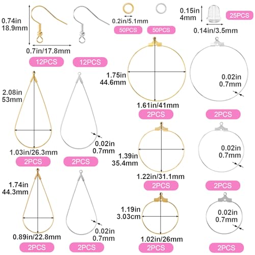 Pndeyo 169pcs Hypoallergenic Earring Beading Hoop Kits, Gold & Silver 15 Styles, Metal Round Hoop, Open Earring Wire Ring, for Jewelry Making, Easy to Match and Wear - color: Round & Teardrop-169pcs-Gold & Silver
