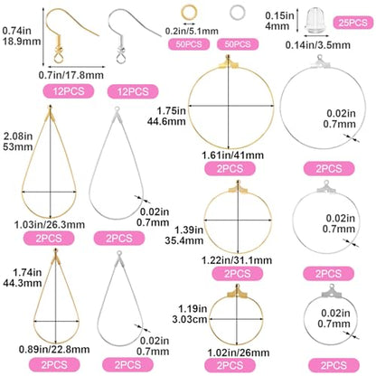 Pndeyo 169pcs Hypoallergenic Earring Beading Hoop Kits, Gold & Silver 15 Styles, Metal Round Hoop, Open Earring Wire Ring, for Jewelry Making, Easy to Match and Wear - color: Round & Teardrop-169pcs-Gold & Silver
