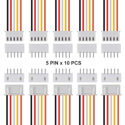 ACEIRMC 10Pairs JST-XH Connector Kit, XH 2.54mm 5 Pin Header Male and Female Connectors Plug Adapter with Flat Wire Cable 200mm 26AWG Compatible with JST XH (5P) - color: 5P