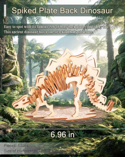 3D Wooden Dinosaur Puzzle, 4 Kits - T-Rex, Triceratops, STEM Toy 8-12