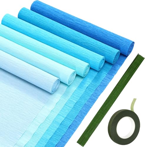 Gersoniel 57 Pcs Crepe Paper DIY Kit for Flower Making, Gradient Blue - color: Gradient Blue