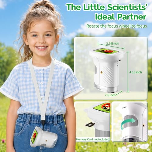 WINWEND Pocket Kids Microscope 1000X Handheld Microscope for Photo and Video Portable Science Kits STEM Toys – Christmas/Birthday Gifts for Girls & Boys Ages 3-12(White) - color: White
