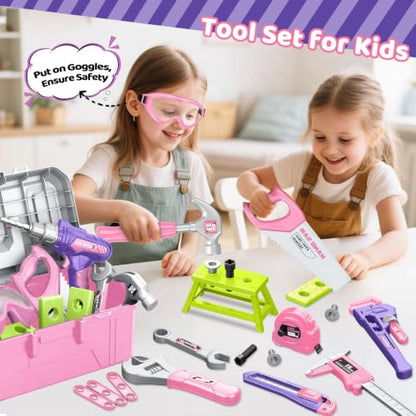 Kids Tool Set with Tool Box Electronic Toy Drill, Toddler Tool Set for Girl - style: Pink
