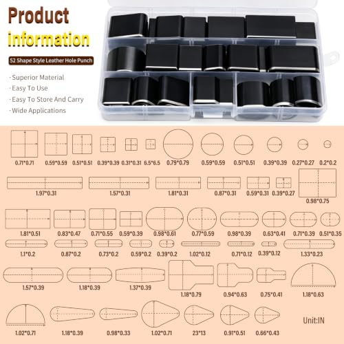 Yizzvb 52 Shape Style Leather Hole Punch, Leather Cutting Dies Tool - size: 52 Shapes