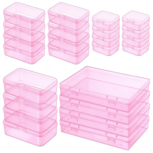 LJY 24 Plastic Boxes, 4 Sizes for Beads - color: Pink