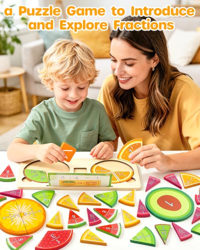 D-FantiX Wooden Fruit Fraction Manipulatives Set