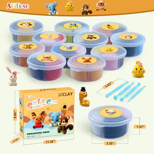 ARTPAR Air Dry Clay Kit, 12 Animals Modeling Magic Clay, Kids Crafts Gifts - color: Clay animals kit