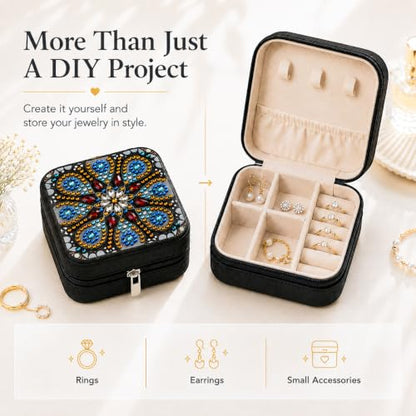 2 PC Diamond Art Jewelry Boxes for Adults Craft Kits Women Bedazzling Kit - color: Mandala Square