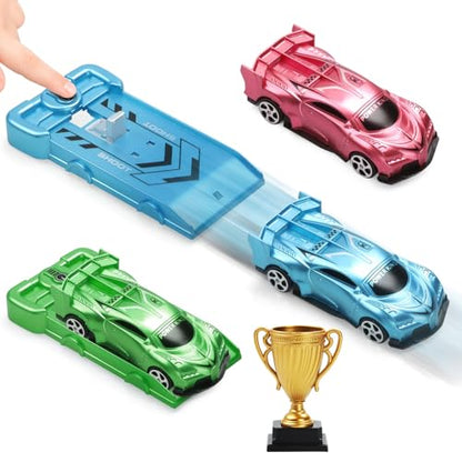 Aooess 6 PCs Catapult Car Toy for Kid 3-5 Car Toy Set with Launchers Trophy