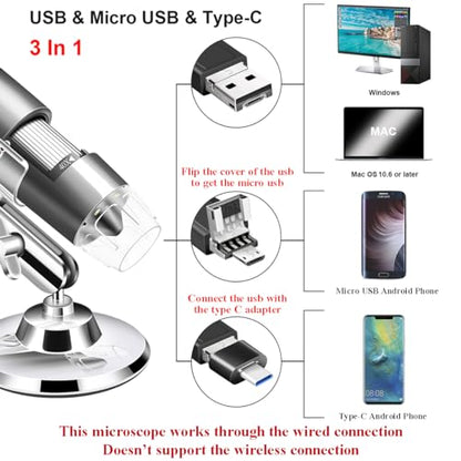 USB Digital Microscope Compatible with Android Windows Linux Mac - color: Gray