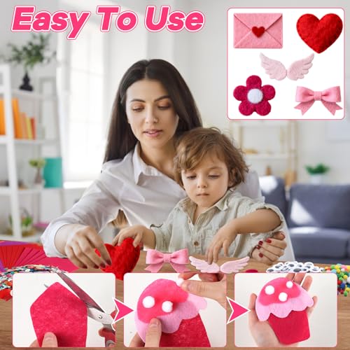 gisgfim 42Pcs Valentine's Day Pink-Purple Felt Fabric Sheet Craft Kit 8 x 12 Inch Assorted Soft Pink Felt Pack with Wiggle Eye Stickers Pom Poms Glitter Craft Supply for DIY Sewing Creative Art Deco - style: Valentine's Day Series