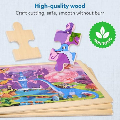 SYNARRY Large Wooden Dinosaur Jigsaw Puzzles for Kids Ages 4-8, 60 Pieces - style: Dinosaur