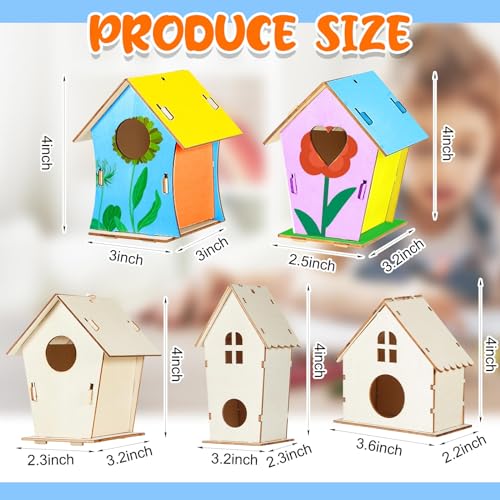 Juexica 15 Pcs DIY Wooden Birdhouse Kit for Kids to Paint Craft Art Cute - color: Cute