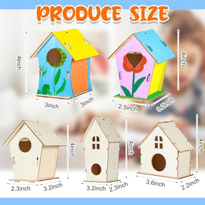 Juexica 15 Pcs DIY Wooden Birdhouse Kit for Kids to Paint Craft Art Cute - color: Cute