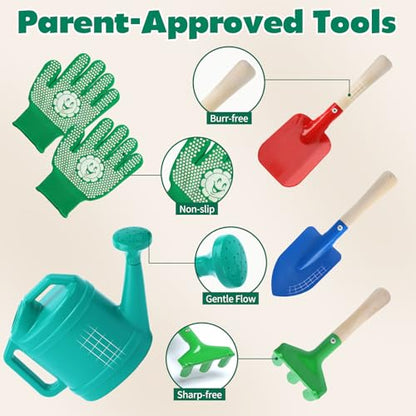 CUTE STONE Kids Gardening Set with Wheelbarrow, Kids Shovel and Rake Set - style: Dual-length