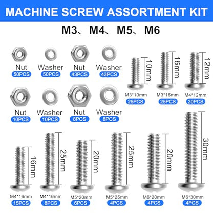 333Pcs Machine Screws Nuts and Bolts Assortment Kit, Stainless Steel Bolts 9 Sizes M3 M4 M5 M6 Phillips Pan Head Screw Assortment Kit for Furniture, Automotive, Appliance Repair, DIY Projects - size: 333PCS