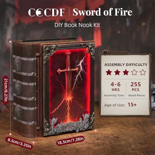 Book Nook Kit, Sword of Fire DIY Miniature Dollhouse Magic Booknook Kit - color: Sword of Fire