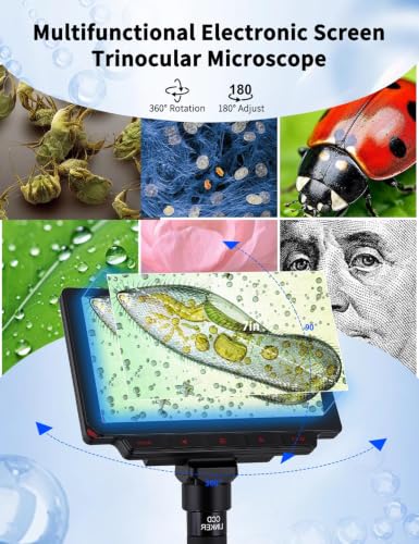 Microscope for Adult,with7'' HD Display,WF10&25X Eyepieces,40-5000X Magnification,Dual Mechanical Stages and Abbe Condenser,Includes 40 PCS Specimens,Suitable for Labs & Schools