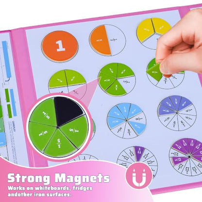 Magnetic Fraction Playbook 164 Pcs Math Manipulatives Toy for Kids - color: Pink