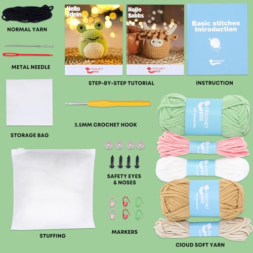 CrochetBox Highland Cow and Frog Crochet Kit for Beginners, 2 PCS Set - color: 2 PCS Highland Cow and Frog