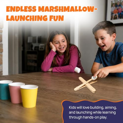 Firestix Marshmallow Catapult STEM Kit – Build 3 Working Catapults with 16 oz Mini Marshmallows Included – Hands-On Science, Engineering & Classroom Activity