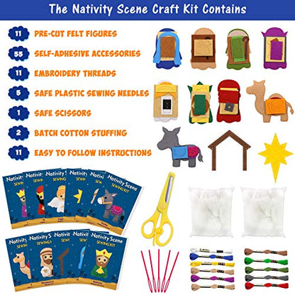CiyvoLyeen Kids Sewing Kit Crafts – DIY Nativity Scene Christmas Ornament Sewing Set for Girls & Boys Beginner Craft Kit for Kids - color: Thank Jesus-11Pcs