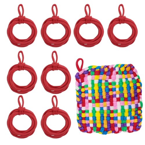 MECCANIXITY 50 Pcs Potholder Loom Refill Loops, Elastic Potholder Weaving Refill Loops Knitting Kit Supplies in Rainbow Colors for Girls Beginners DIY Crafts 7" Weaving Loom, Red - color: Red