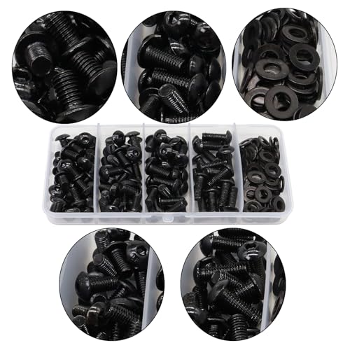 200Pcs 2020 Aluminum Extrusion M5 T Slot Bolts Screws with Washer 20 Series Extruded Hardware M5x8 10 12 14mm for 20/20 80 20 2040 T V Slot Black Aluminum Profile Accessories - style: 20 Series Type E